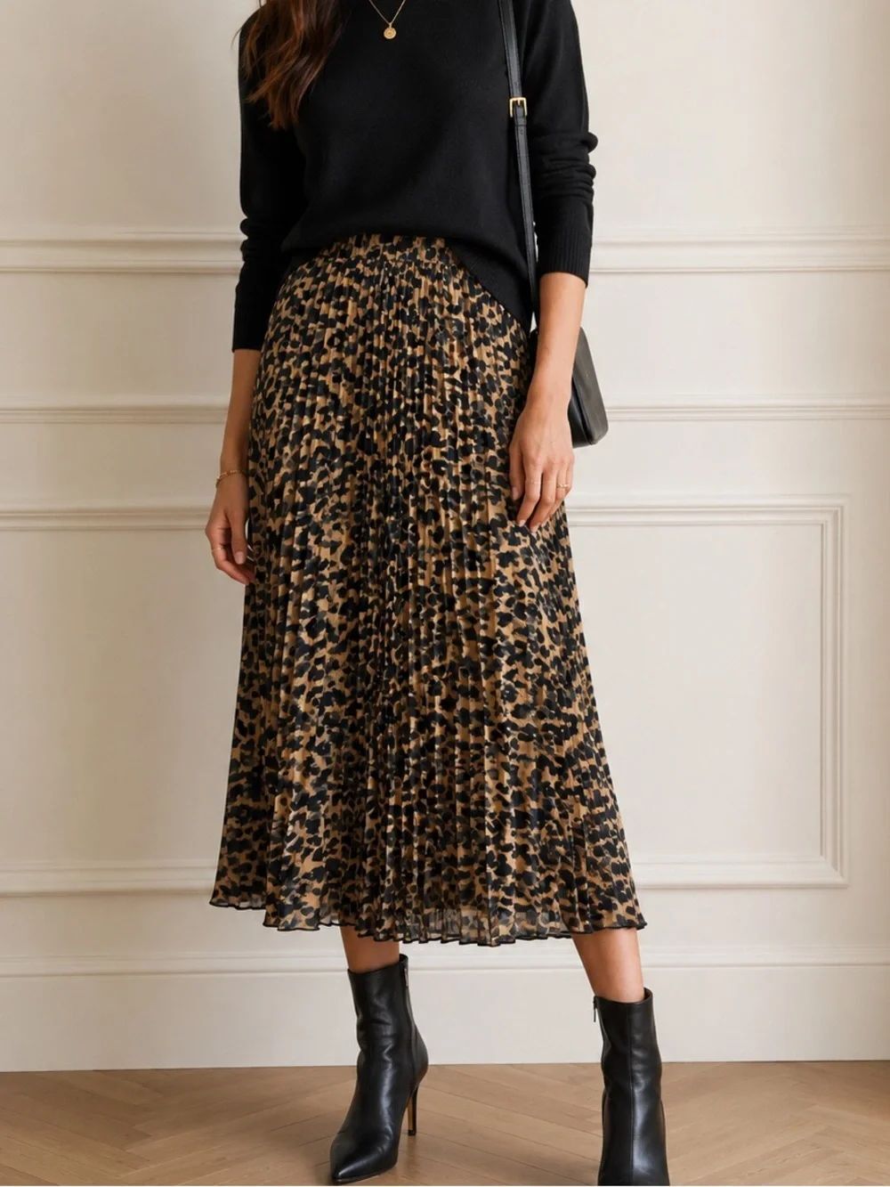 Halogen Leopard Print Pleated Midi Skirt XXSP Pull-On Animal Print